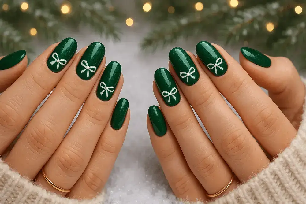 bow christmas nails