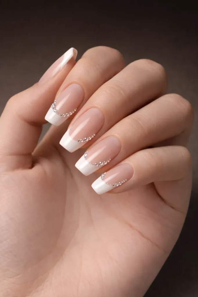 Bedazzled French Tip Nails