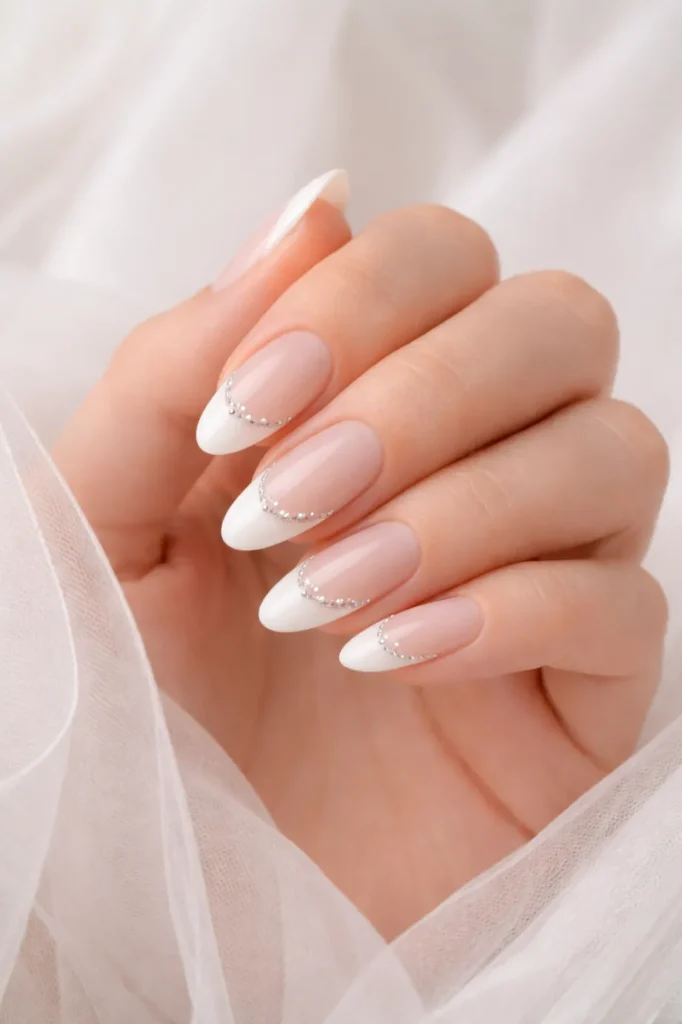 Bedazzled French Tip Nails