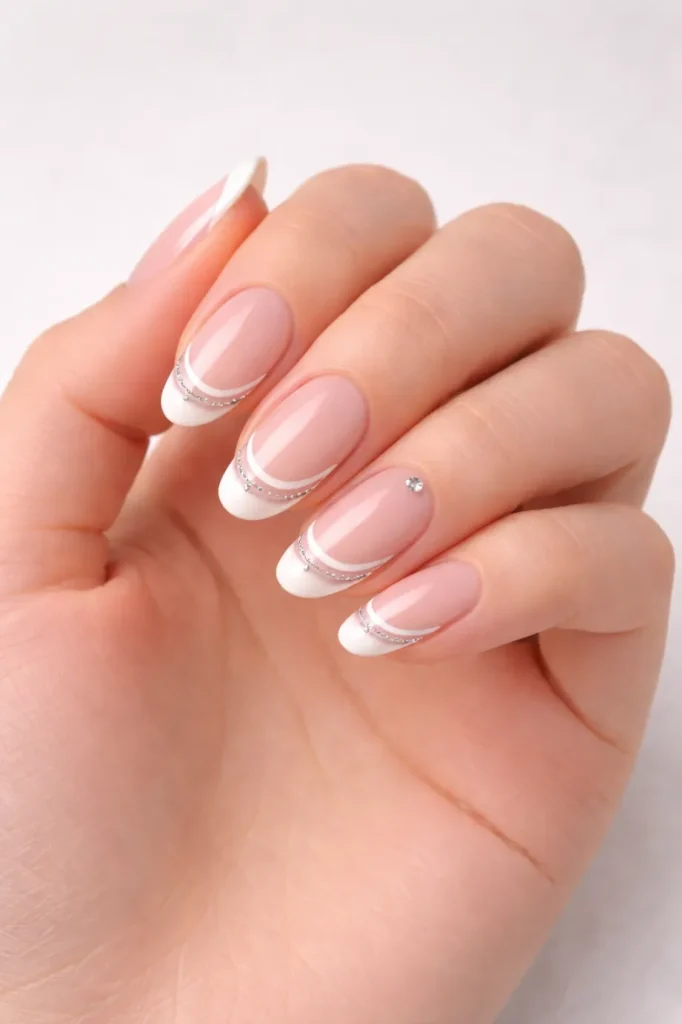 Bedazzled French Tip Nails