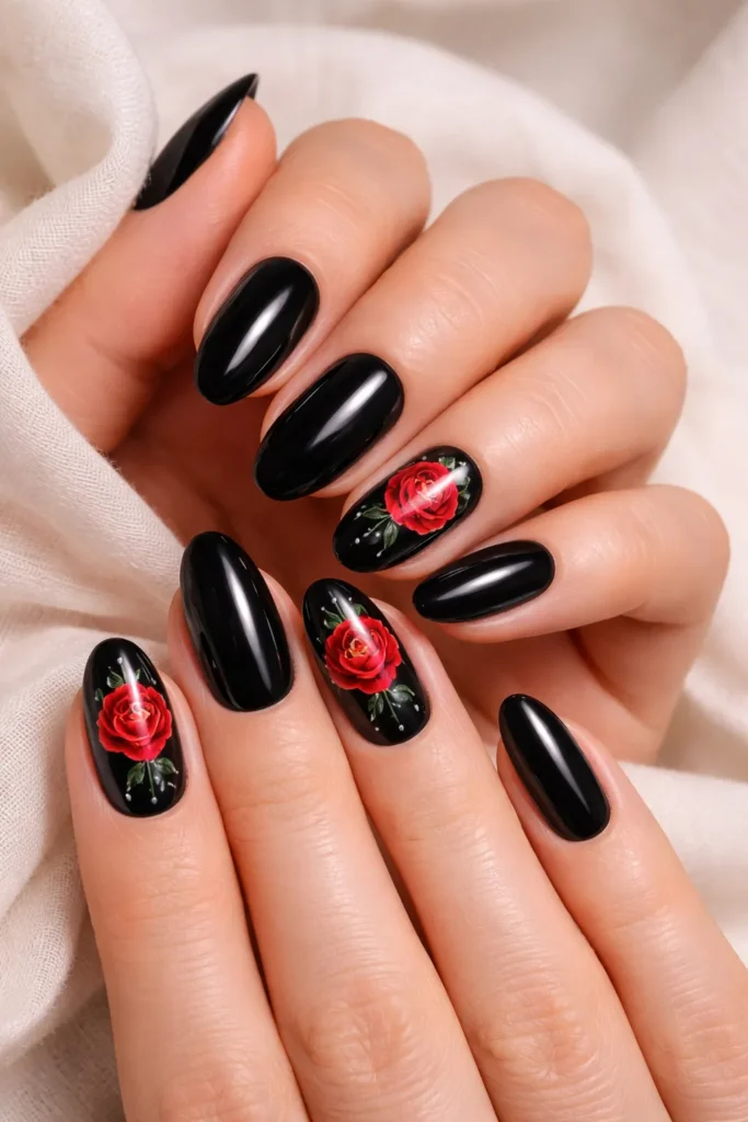 Red and Black Valentine’s Nails