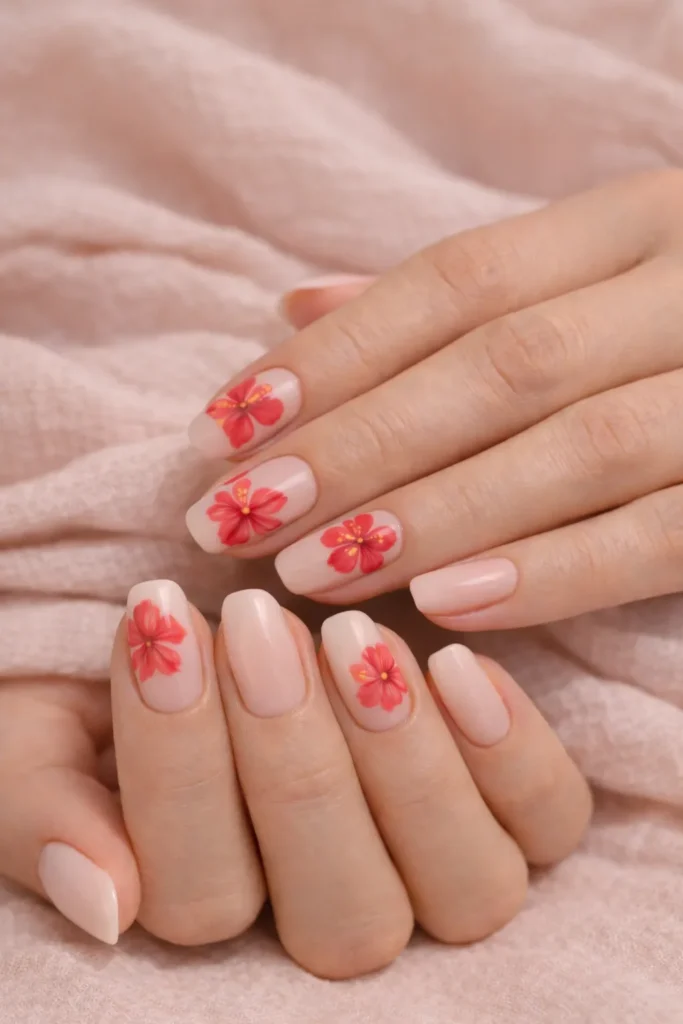 Hibiscus Flower Nails