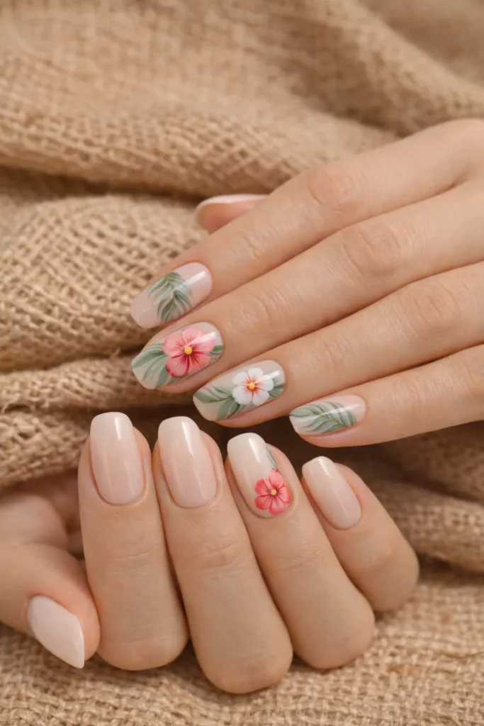 Hibiscus Flower Nails