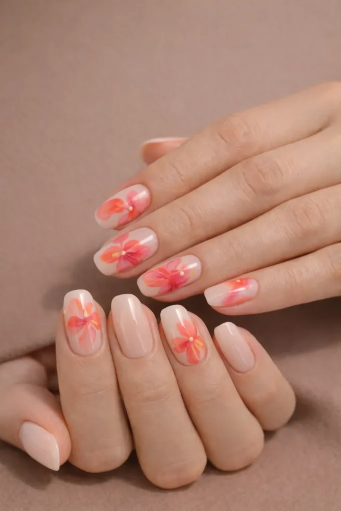 Hibiscus Flower Nails