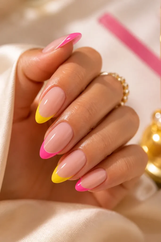 Pink and Yellow Nails
