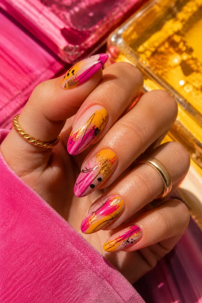Pink and Yellow Nails