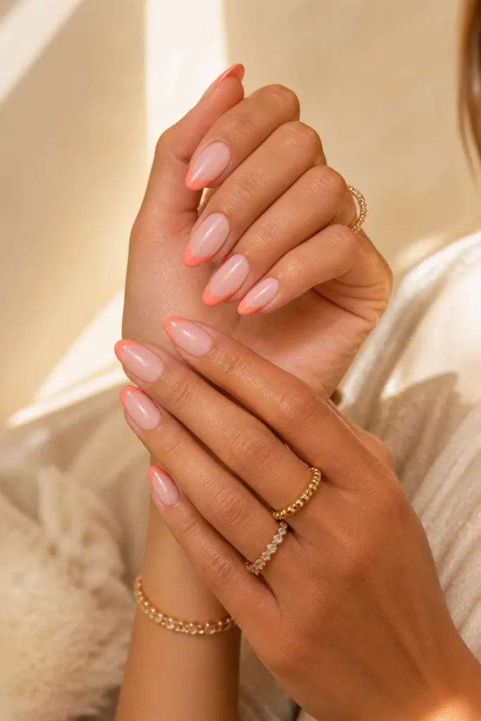 Peach coral nails