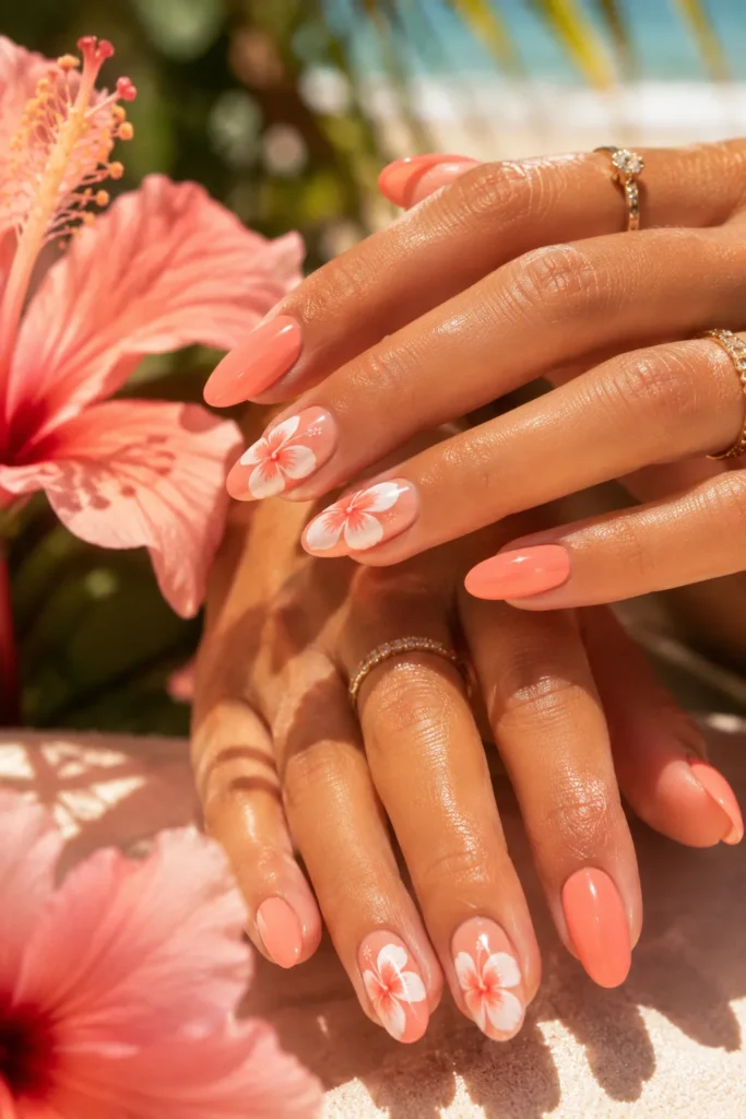 Peach coral nails