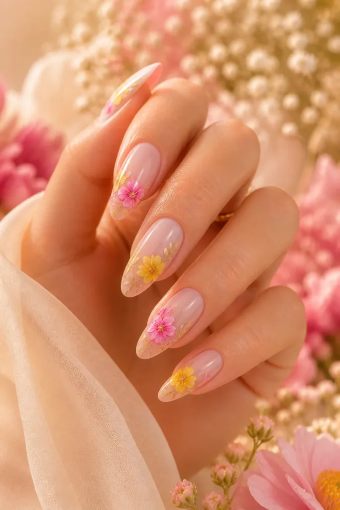 Pink and Yellow Nails