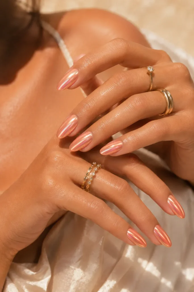 Peach coral nails