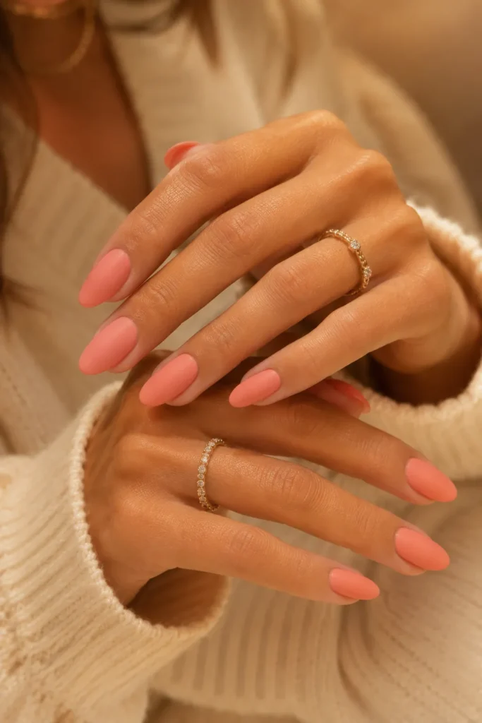 Peach coral nails