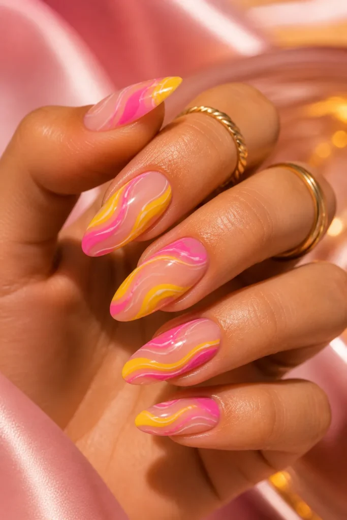 Pink and Yellow Nails