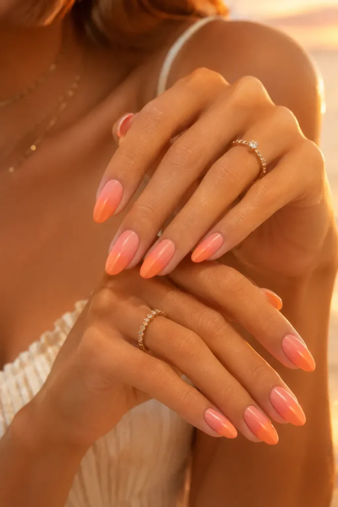 Peach coral nails