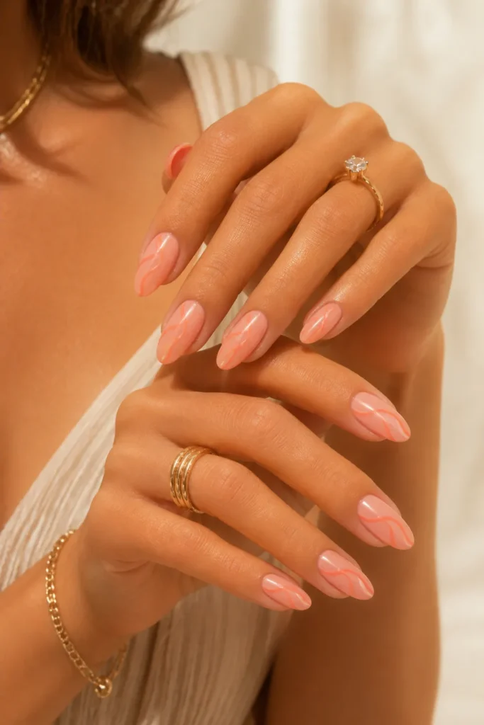 Peach coral nails