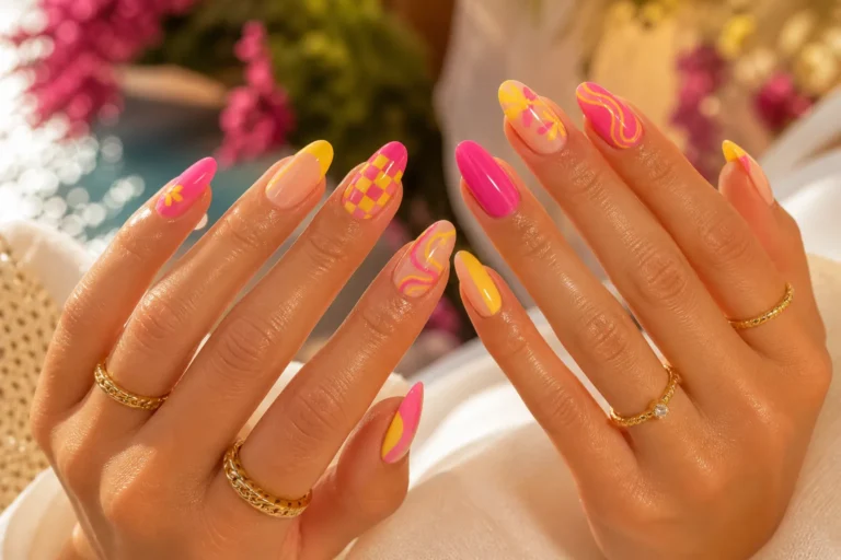 Pink and Yellow Nails