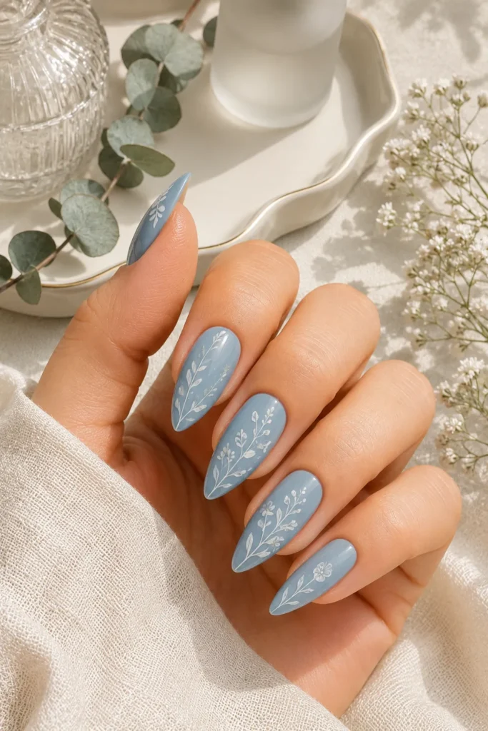 Blue Almond Nails