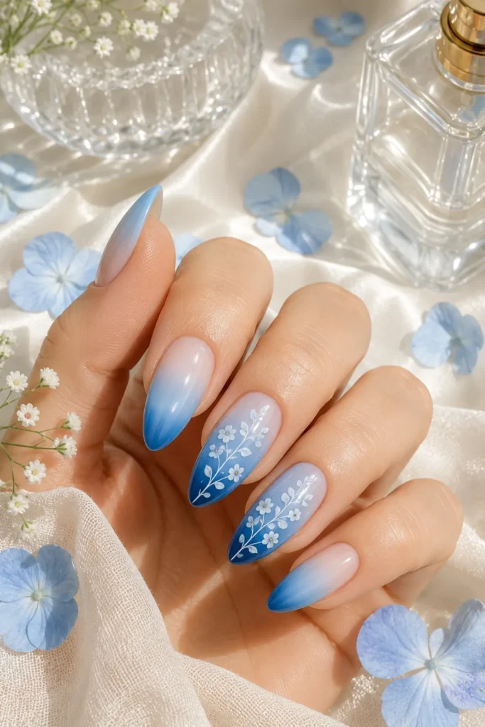 Blue Almond Nails