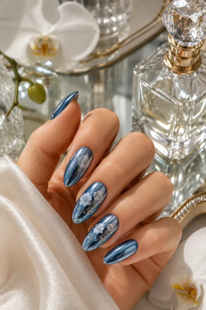 Blue Almond Nails