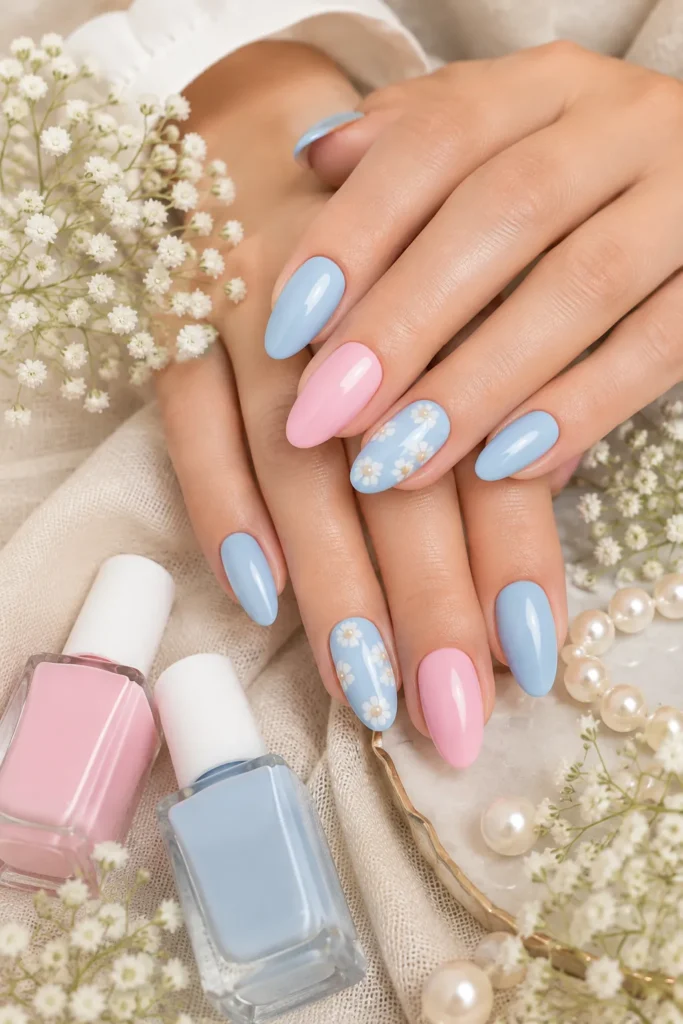 Pink and Blue Nails