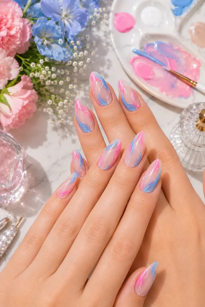 Pink and Blue Nails