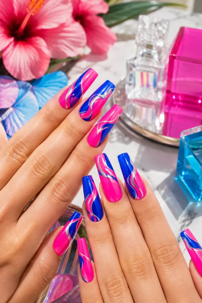 Pink and Blue Nails