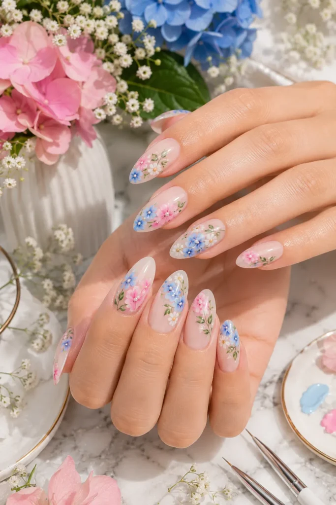Pink and Blue Nails