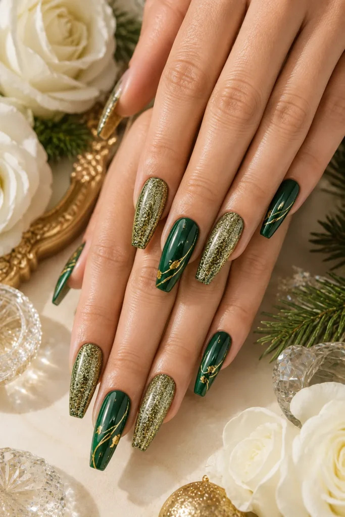 Green Sparkly Nails