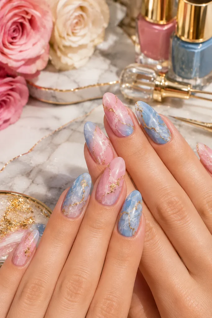 Pink and Blue Nails