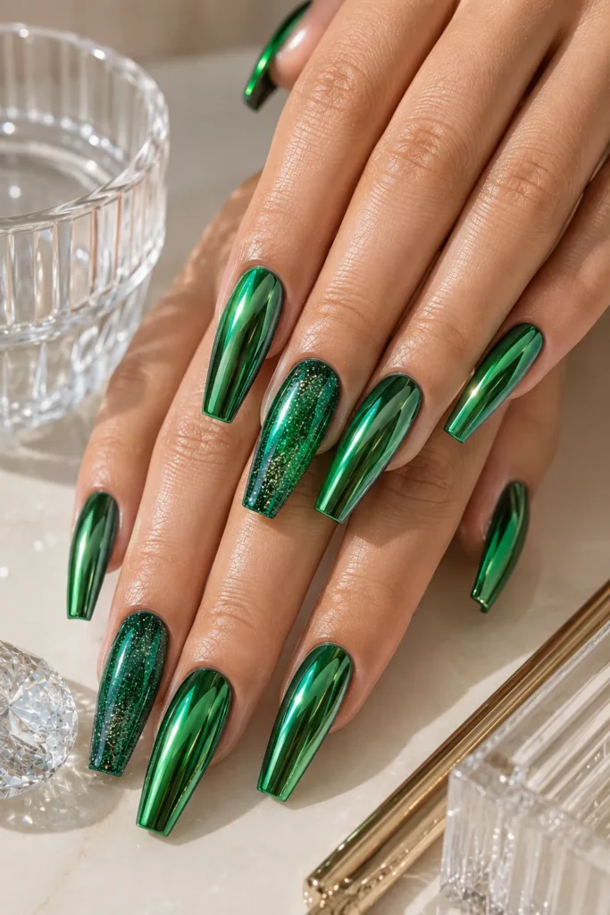 Green Sparkly Nails