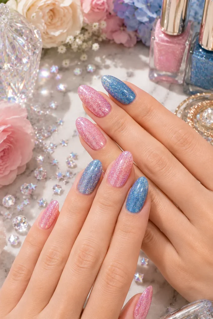 Pink and Blue Nails