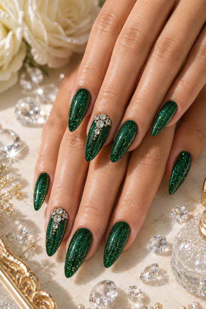 Green Sparkly Nails