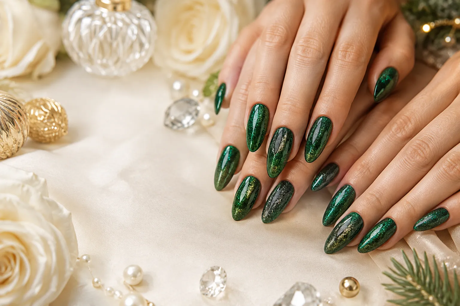 Green Sparkly Nails