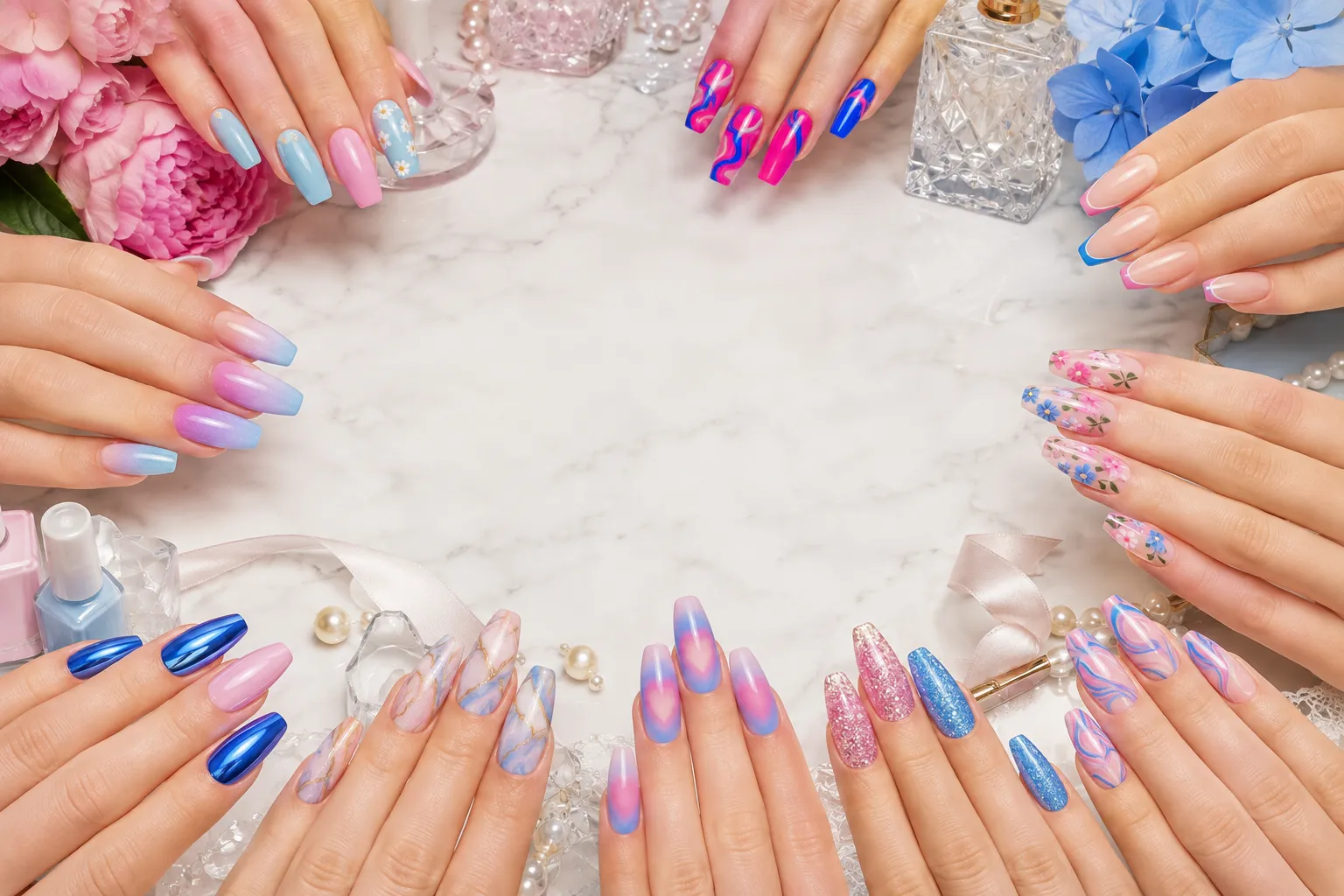 Pink and Blue Nails